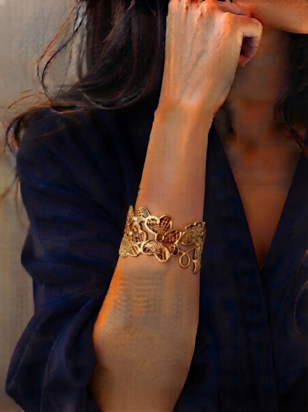 NWT | Piper K Gold Floral Filigree Statement Cuff Bracelet
